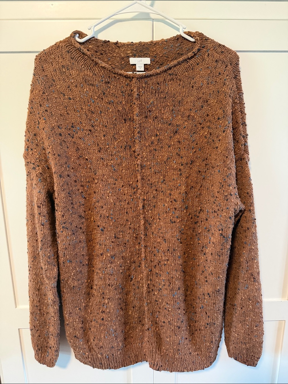 J. Jill Brown Marled Knit Cotton Blend Crewneck Sweater